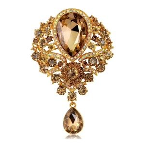 Crystal Goldtone Teardrop Vintage Brooch